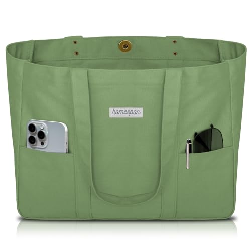 HOMESPON Large Canvas Tote Bag, Magnetic Work Laptop Pack for Women - color: Green