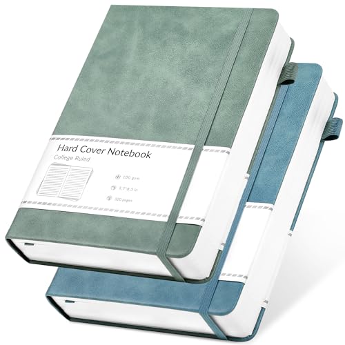CAGIE Journals Notebooks for Women Men 2 Pack: Journaling Notebooks Journals for Writing Work Leather Diary Hardcover A5 Thick Note Taking Green& Blue - color: Green Blue, style: Lined A5