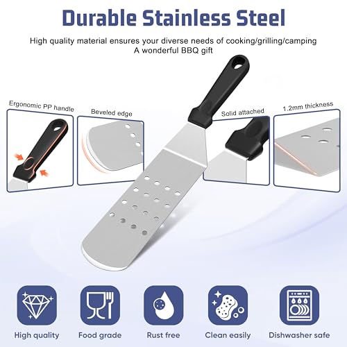 HaSteeL 28Pcs Griddle Accessories Kit, Stainless Steel Flat Top Grill Accessory Tools Set, Metal Spatulas, Scraper Choppers, Melting Domes, Cast Iron Burger Press, for Teppanyaki Tabletop Hibachi BBQ - style: 2 Melting Domes