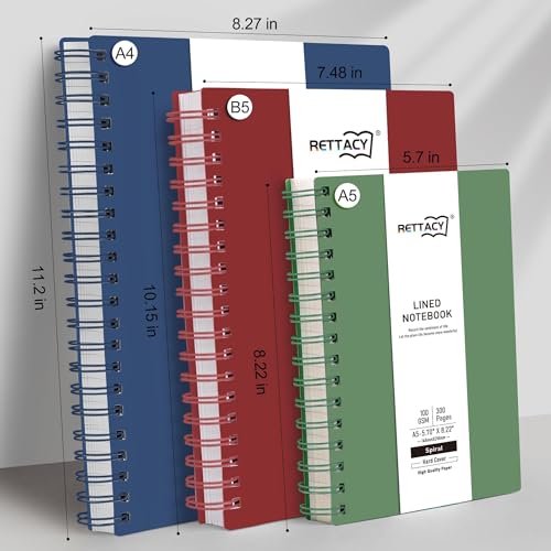 RETTACY Spiral College Ruled Notebook, 300 Pages, A4 Size (8.2" x 11.2") - color: Dark Green, size: 8.2" x 11.2"