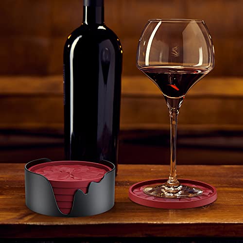 ME.FAN Silicone Coasters with Holder,[6 Pack] Drinking Coasters - Cup Mat for Hot or Cold Drinks, Thickened, Non-Slip, Non-stick,Deep Tray Ether - color: Ether