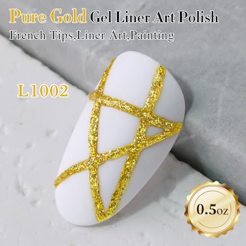 Double Rhythm 15 Ml Metallic Gel Liner Nail Art Gel Bronze Mirror Chrome Painted Drawing Stripper 3D Effect Gel Polish (Glitter Gold-L1002) - color: Pure Gold