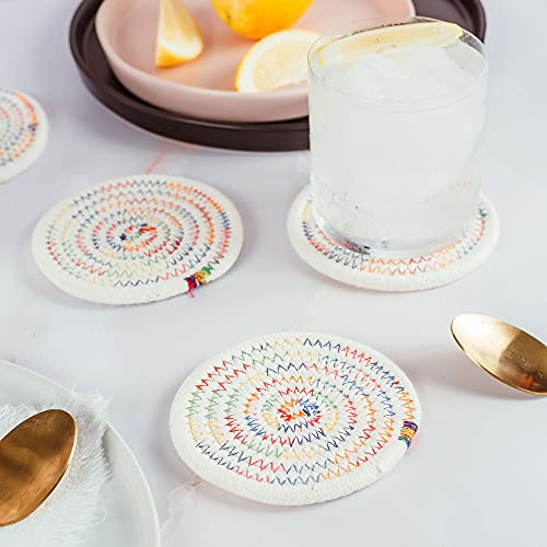 OrganiHaus Rainbow Drink Coasters Set of 6, Absorbent Cotton Woven Cup Coasters, Rustic Farmhouse Boho Decor for Coffee Table and Drinks Protection, Cute Coaster for Drinks, Coaster for Office Desk - color: Rainbow
