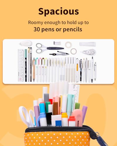 Sooez Standing Pencil Case, Cute Stand up Pencil Pouch, Telescopic Pen Bag - color: Orange