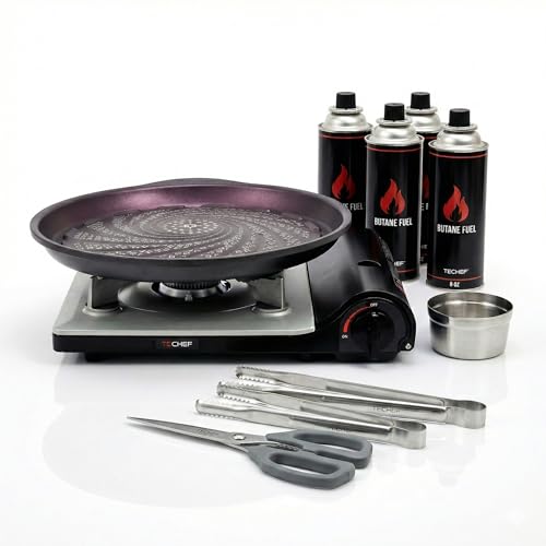 TECHEF - Stovetop Korean BBQ Non-Stick Grill Pan with Agni Portable Gas Stove Burner, Made in Korea (Master KBBQ Set) - color: Master KBBQ Set