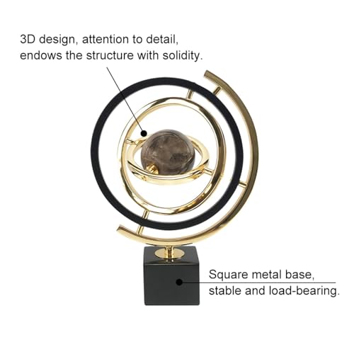 Homary Modern Abstract Art Decoration Metal Globe Ornament Sculpture Decor with Rectangle Stand Black & Gold