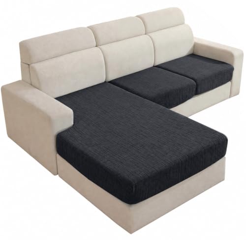 Stretch Sofa Cushion Covers (2 Seaters + 1 Chaise, Charcoal Gray) - color: Charcoal Gray, size: 1 Chaise + 2 Seater Cover