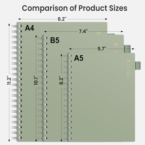 EMSHOI Lined Spiral Journal Notebook, 300 Pages, A4 Size (8.2'' x 11.2'') - color: Light Green, size: A4