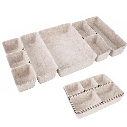 Felt Desk Drawer Organizer, 8pcs Shallow Storage Trays Bins, Office Accessories Box Inserts College Jewelry & Makeup Boxes Containers(Beige) - color: Beige