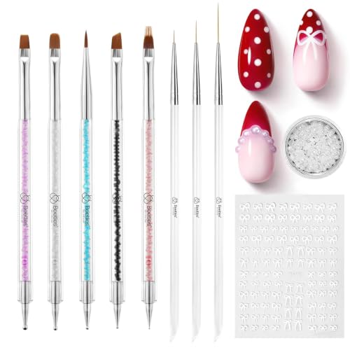 Beetles Nail Art Brushes 8pcs – Crystal Nail Art Tools Double-headed - color: F-Multicolor-8
