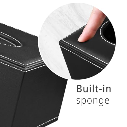 PU Leather Tissue Box Cover Rectangle, Aesthetic Facial Tissue Box Holder - color: Black