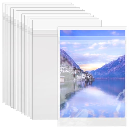VOKOY 50 Pack 9 3/8 x 12 2/5 inches Crystal Clear Sleeves Storage Bags, Self Sealing Cellophane Bags Magazine Sleeves Protectors for 9x12 Photo Mats Art Prints Drawings - size: 9 x 12 Inch, style: 50 Pack