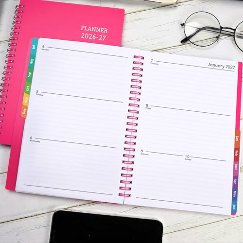 Planner 2026-2027 - 2026-2027 Academic Planner, 2026-2027 Planner Weekly and Monthly with Tabs, July 2026 - June 2026, 6.25" × 8.3", Strong Twin-Wire Binding - color: Rose Red