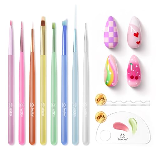 Beetles Nail Art Brushes Set for Gel Polish 8 Pcs - Nail Art Design Pen - color: D-Multicolor-8