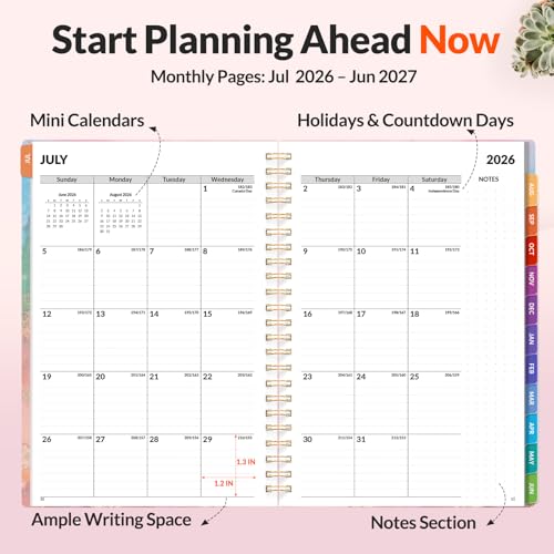 SUNEE Academic Planner 2026-2027 – Weekly & Monthly Planner, July 2026 to June 2027, 6.4"x8.3", Thick Paper, Tabs, Pockets, Bookmark, Spiral-Bound, Student Teacher Organizer, Marble - color: Marble