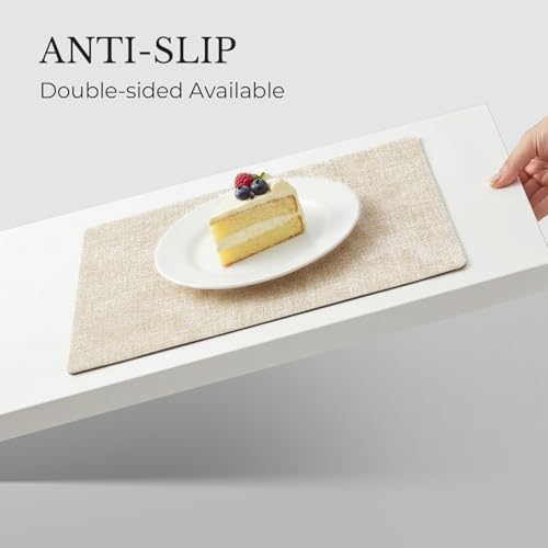Romanstile Vinyl Placemats Set of 6, Reversible Faux Leather Wipeable Table Mats - color: Grey-beige, size: PCS6