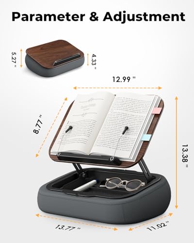 SupeDesk Lap Beanbag Book Stand with Storage, Adjustable Reading Pillow for Bed & Desk, Multi-Angle Book Stand Pillow Holder, Hands-Free Lap Reading Stand for Book,iPad, Tablet - color: Dark Wood