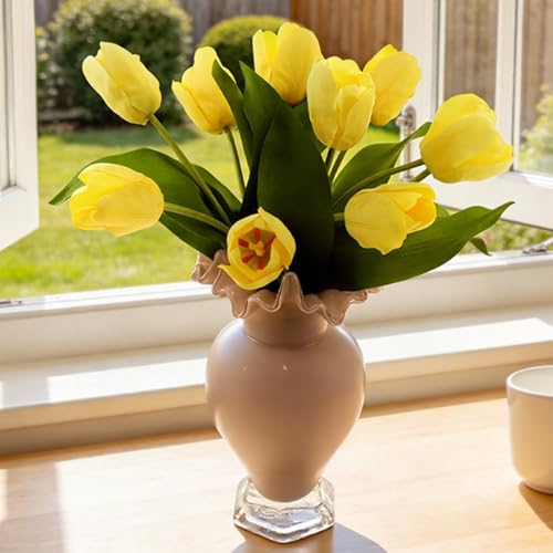 10 Stems 14 Inch Tulips Artificial Flowers Realistic Faux Flowers - color: Yellow