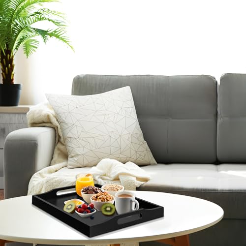 RRX Bamboo Food Serving Tray with Handles,Breakfast Bed Tray (Black) - color: Black