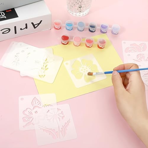 Flower Stencils for DIY Crafts, 20 Piece Reusable Plastic Floral Painting Templates, 3 Inch, for Wall, Floor and Textile Art Decoration - color: 20 Flower