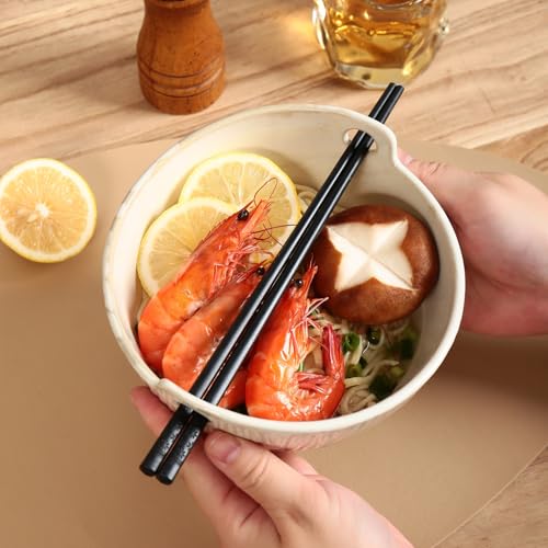 Ceramic Ramen Bowl with Chopsticks,6.7 Inch Noodle Bowls,Pho Bowls and Spoons Set,Japanese Bowl for Pho,Udon,Soba,Noodle,Microwave Safe,Set of 2 (Retro White) - color: Retro White