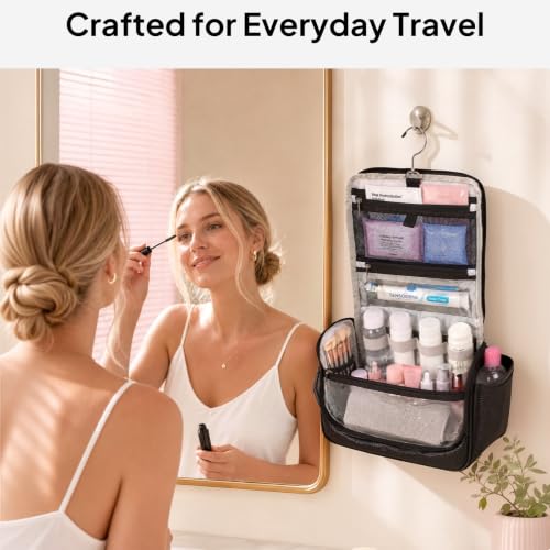 Travel Toiletry Bag for Women & Men, Waterproof Hanging Makeup Organizer - color: Black