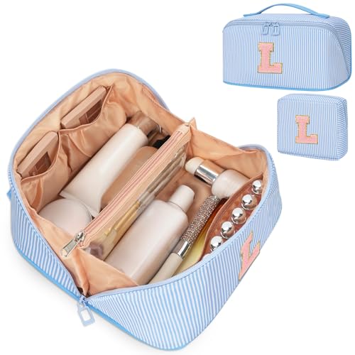 Bagmoly Personalized Gift Initial Makeup Bag for Women Teen Girls, Blue L - color: Blue, size: Standard