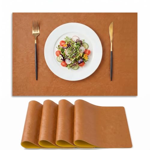 Artoid Mode Rust Faux Leather Placemats Set of 4 - color: Rust, size: 12" x 18", Rectangular Set of 4