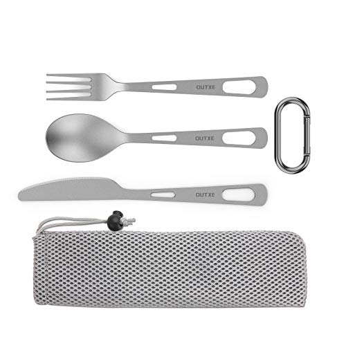 OUTXE Titanium Flatware Knife Fork Spoon Set Lightweight Ti Camping Utility Cutlery Set with Carrying Bag for Traveling Picnic Hiking - color: Knife Fork and Spoon Set