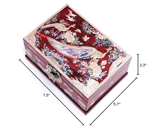 MADDesign Mother of Pearl Jewelry Box Multilevel Red Peacock Design - color: Red