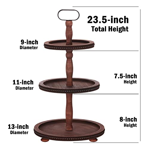 Urban Deco Wooden Tiered Tray 3-Tier Decorative Tray Stand Serving Tray - style: 3 tier-brown