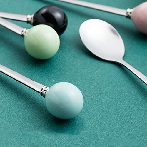 Stainless Steel Coffee Spoon,Teaspoon,Sugar Spoon,Korean Dessert Spoon with Ceramic Ball, Spoons 4 Pieces 5.5 Inches Blue - color: Blue