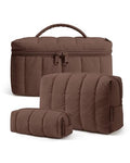 BAGSMART Puffy Travel Makeup Set, 3 Pc Cosmetic Pouch, Chocolate Brown - color: Chocolate Brown