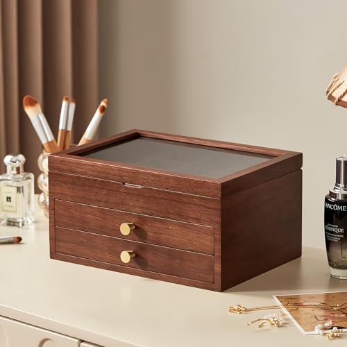 Black Walnut Wooden Jewelry Box Women with One-way Vision Mirror - style: 3 Layer A