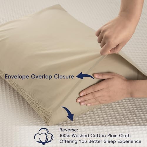PHF Cotton Waffle Pillow Shams King Size, 20" x 36", Khaki, No Insert - color: Khaki, size: 36" x 20" (Pack of 2)