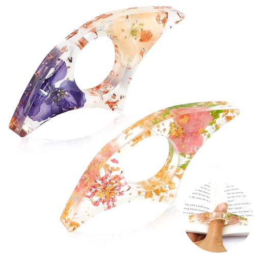 Book Page Holder, 2 PCS Thumb Book Page Holder Dried Flower Resin Page Holders for Reading Flower Bookmark Reading Gifts Accessories for Readers Books Lovers Students Teachers Bookworm Bookmarks