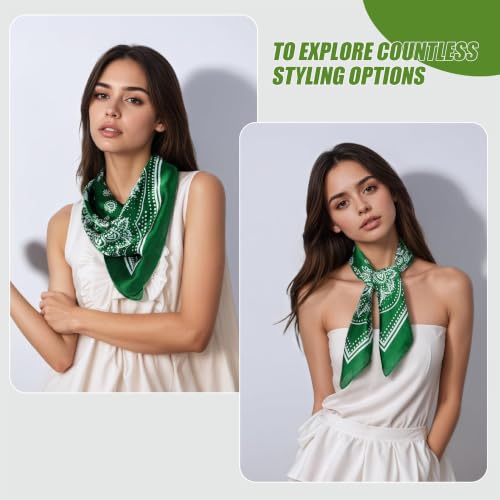 Seawhisper Premium Printed Satin Silk-Like Neck Scarf for Women Square 26" - color: Green
