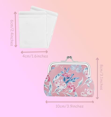 BenePoint Coin Purse for Women, Mini Purse Change Purse Coin Pouch with Kiss Clasp Lock& 2 Clear Jewelry Bags, Floral PU Leather Coin Purses Small Pouches for Cash and Jewelry (pink) - color: pink
