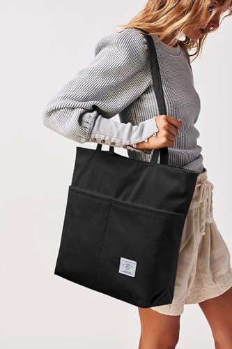 KALIDI Women Corduroy Tote Bag Zipper Casual Tote's Handbag Big Capacity Shoulder Bag with Pockets - color: D-black