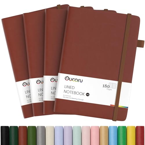 Oucaru 4 Pack A5 Lined Journal Notebook for Writing, 180 Pages - color: Brown, size: 4 Pack