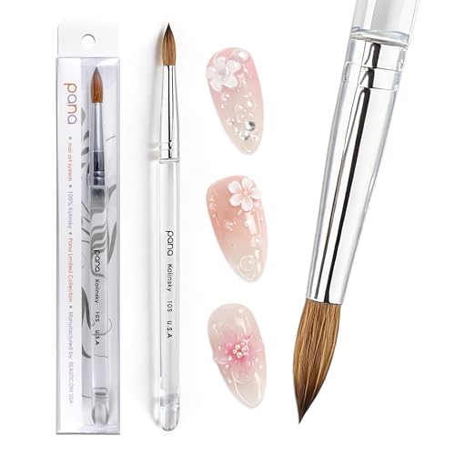 PANA Pure Kolinsky Hair Nail Brush - Round Clear Acrylic Handle (Size 10) - Nail Brush for Nail Application, Nail Extension, Manicure Pedicure Salon Beginner and Professional - color: Clear, size: Size 10