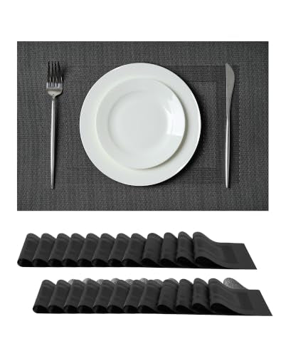 Leetaltree Black Frame Placemats Set of 24 - Heat Resistant Non-Slip Place mats for Dining Table, Washable Durable PVC Vinyl Woven Table Mats(Black Frame, 24) - color: F1- Black Frame, size: Set of 24