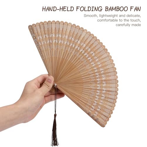 SEWACC Bamboo Silk Folding Fan Handheld Vintage Asian Style Fan with Tassel for Dance Performance Daily Use