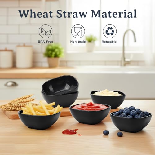 Wheat Straw Small Bowls 5 OZ, Unbreakable Soy Sauce Dish - Black - color: Black, size: 5 OZ