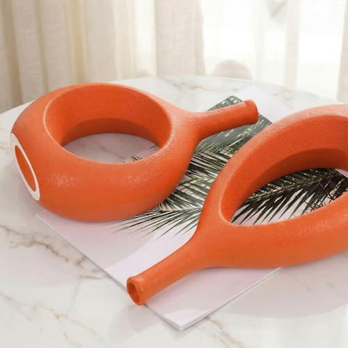 Orange Ceramic Hollow Elliptical Vase Set of 2 - Boho Circle Vase with Hole, for Modern Orange Table Decor, Living Room Decor Shelf mid Century Modern Home Entrance Decorative vase - color: Orange