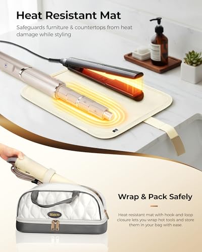 Mancro Carrying Case for Shark FlexStyle, Quilted Hair Tools Travel Bag | with Heat-Resistant Mat, Travel Case for Dyson Airwrap & Shark FlexFusion, Hair Dryer Organizer for Women, Ivory Gray - color: Ivory Gray, size: Standard
