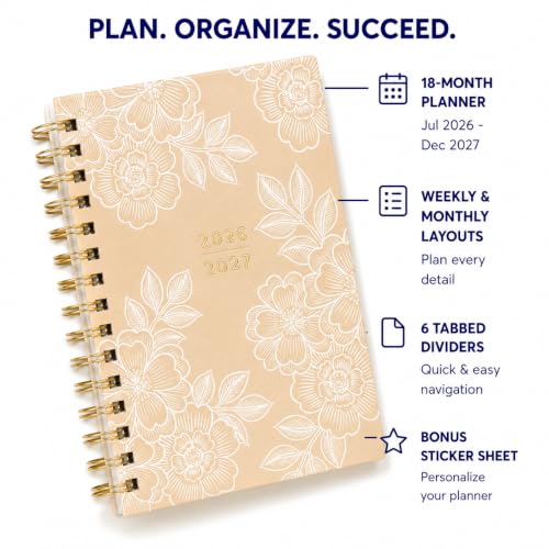 WORLD TRAVELER Academic Planner School Organizer Jul 2026-Dec 2027, 7"x9" - color: Tan Floral