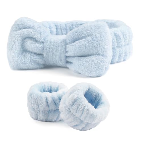 Ayesha Spa Headband and Wristband Set for Washing Face Skincare Makeup - color: Blue set