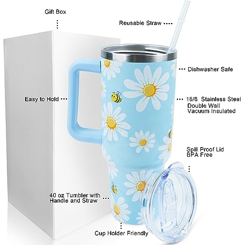Daisy Tumbler 40 oz Tumbler with Handle Straw Lid Leak Proof - color: Daisy