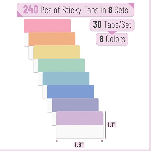 Mr. Pen- Sticky Index Tabs, 240 Pcs, Colorful Sticky Tabs for Notebooks - color: Pastel, size: 1.8" × 1", 240 pcs